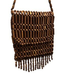 Brown Beaded Made in Korea Vintage 1970's Crossbody Bag.